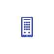 A blue icon of a cell phone with buttons on it.