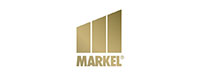 A gold colored logo of markel.
